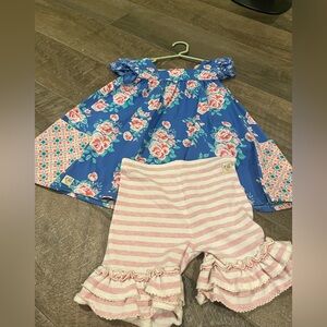 Wildflowers Rose top with matching Pink Striped Shorts